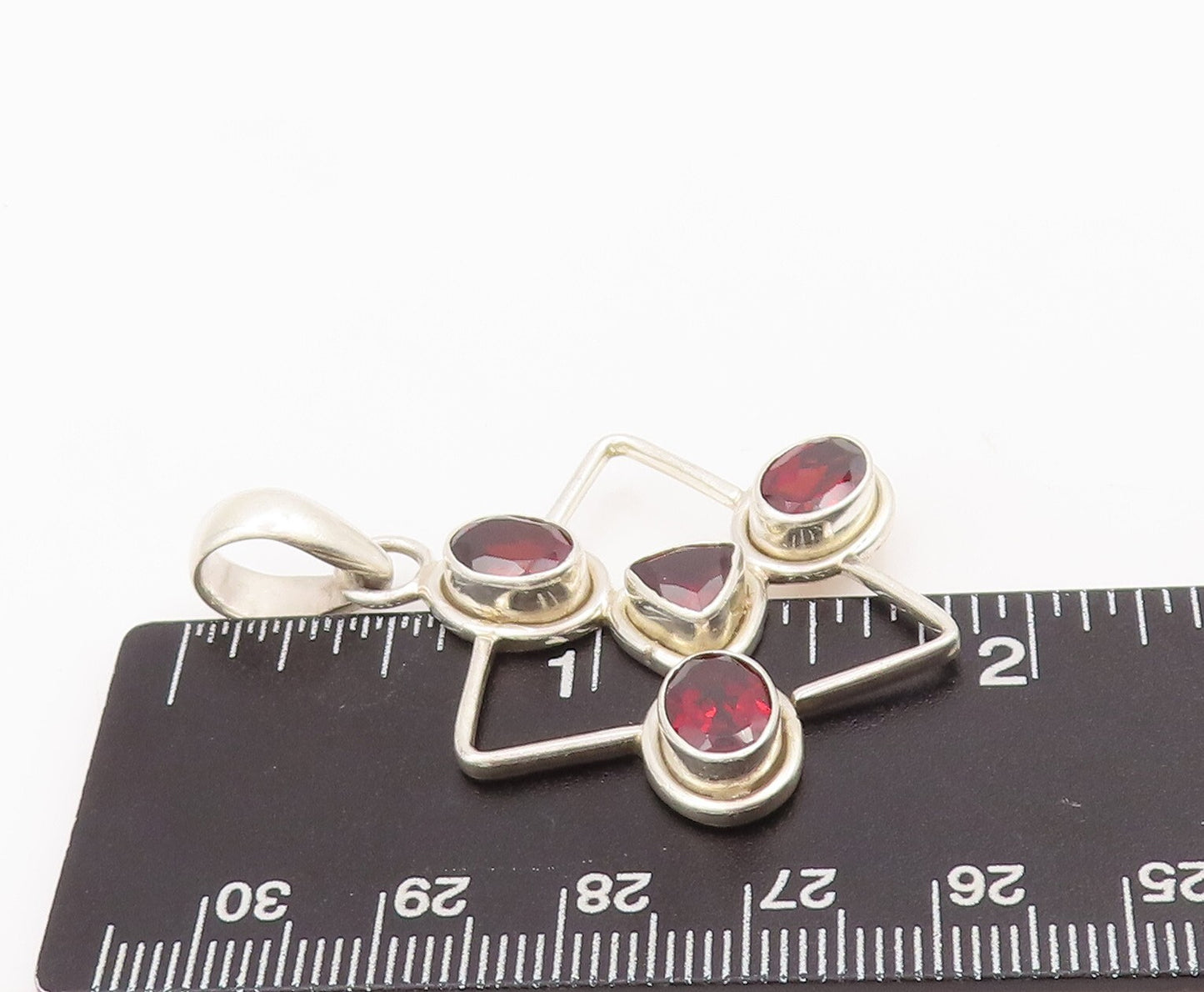 925 Sterling Silver Vintage Pendant Oval & Triangle Cut Garnet Triangle  PT23410
