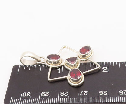 925 Sterling Silver Vintage Pendant Oval & Triangle Cut Garnet Triangle  PT23410