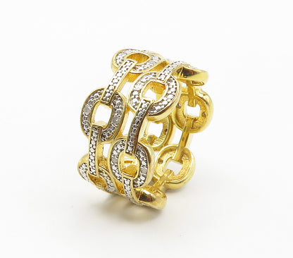 925 Silver Genuine Diamonds Gold Plated Chain Link Band Ring Sz 7  RG15534