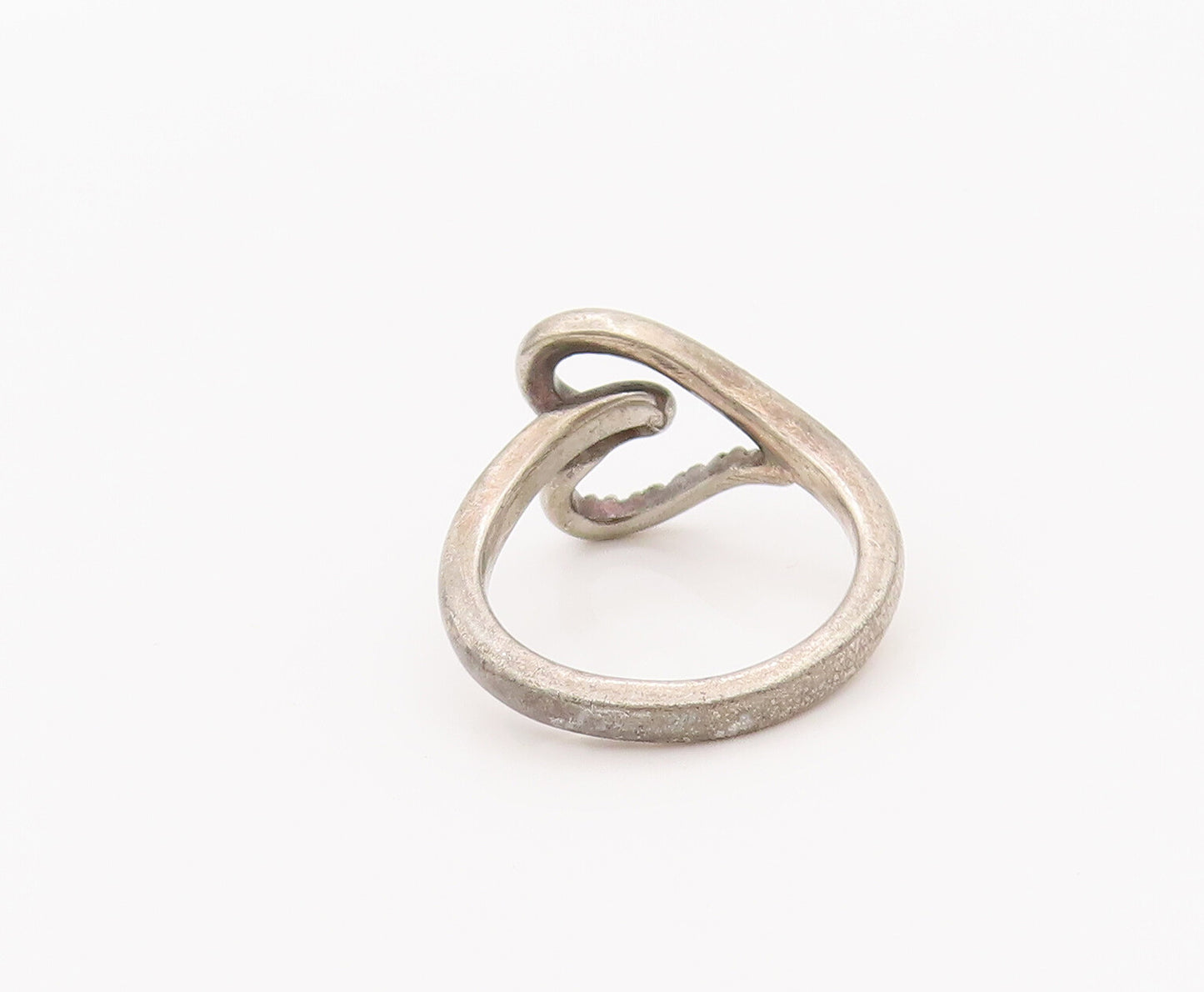 925 Sterling Silver Vintage Ring Swirled Real Diamonds Heart Sz 4.5  RG27625