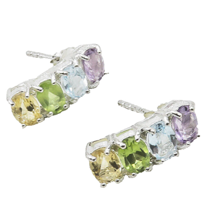 925 Sterling Silver  Amethyst Topaz Peridot & Citrine Drop Earrings  EG9611