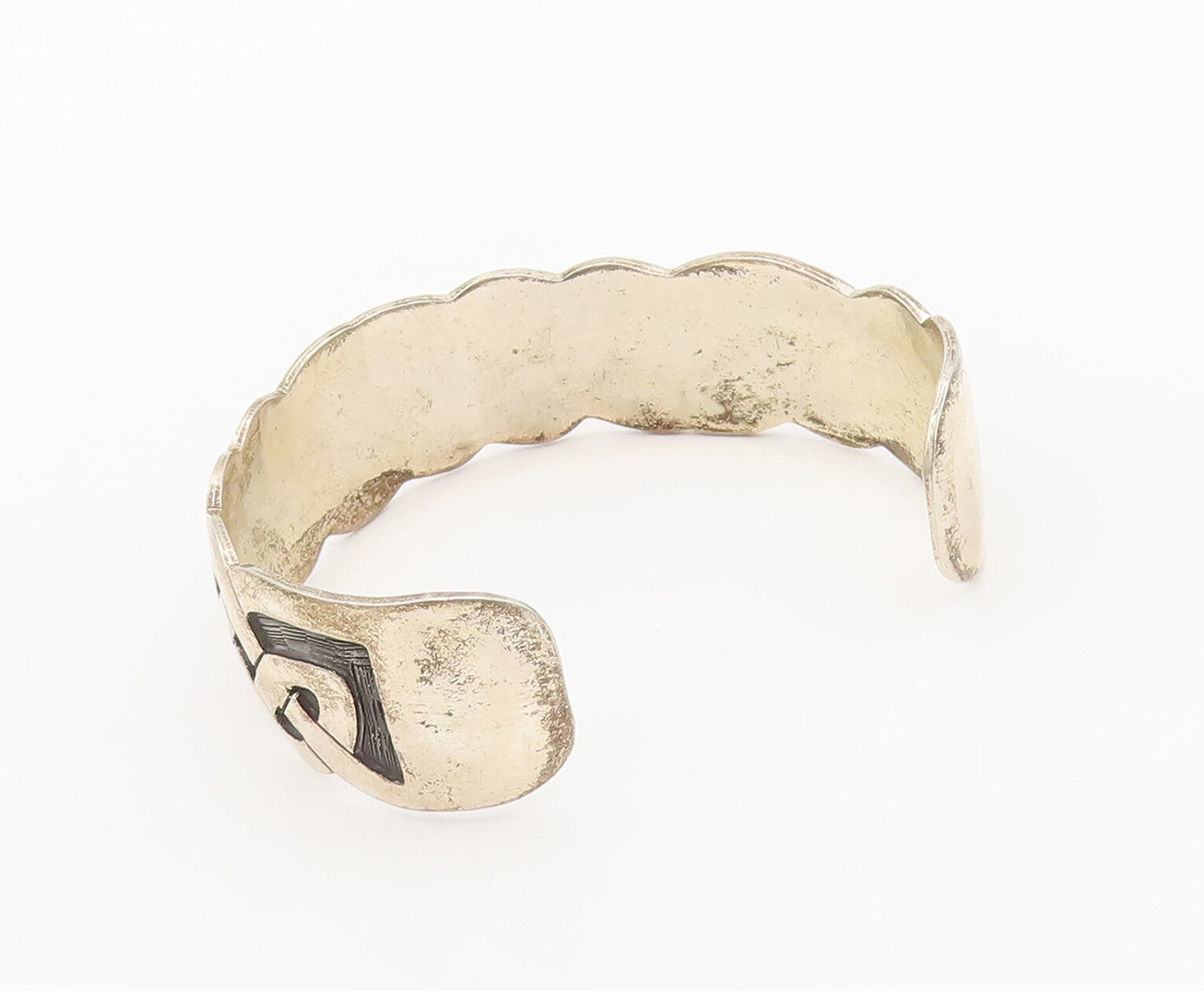 925 Sterling Silver  Vintage Brutalist Breaded Etched Cuff Bracelet  BT10148