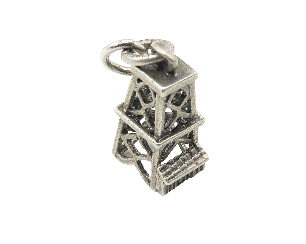 925 Sterling Silver  Vintage Petite Dark Tone Tower Drop Pendant  PT8404