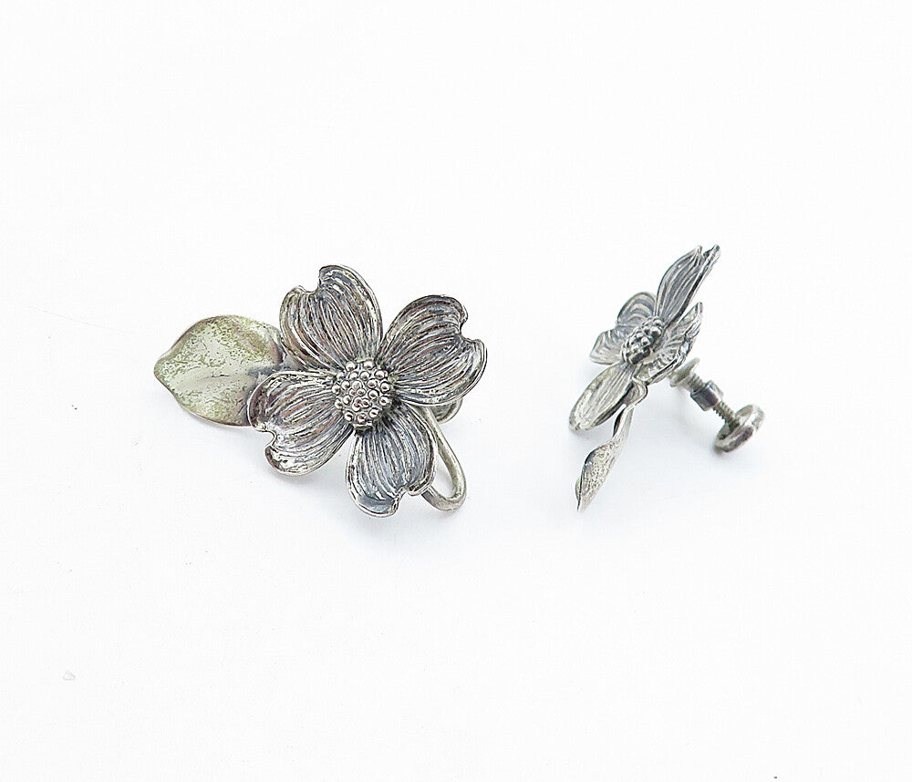BEAU 925 Sterling Silver  Vintage Etched Flower Non Pierce Earrings  EG2899