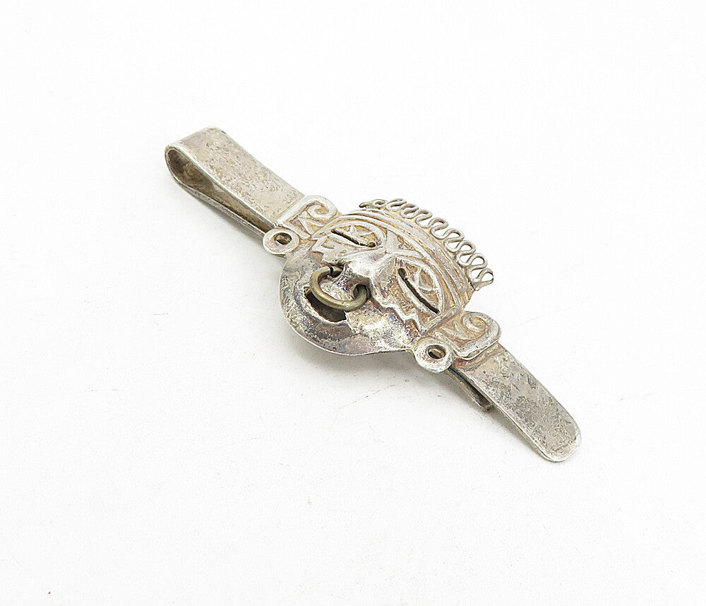 BGM MEXICO 925 Silver  Vintage Face Mask Tie Clip & Cuff Links Set  TR1384