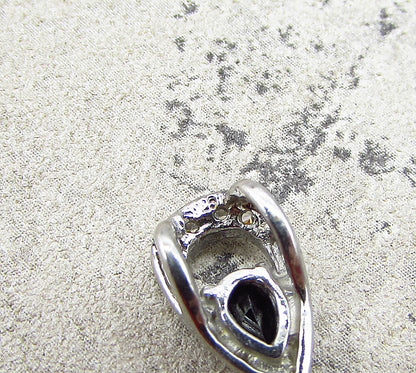 925 Sterling Silver  Hematite & Cubic Zirconia Chandelier Drop Pendant  PT1626