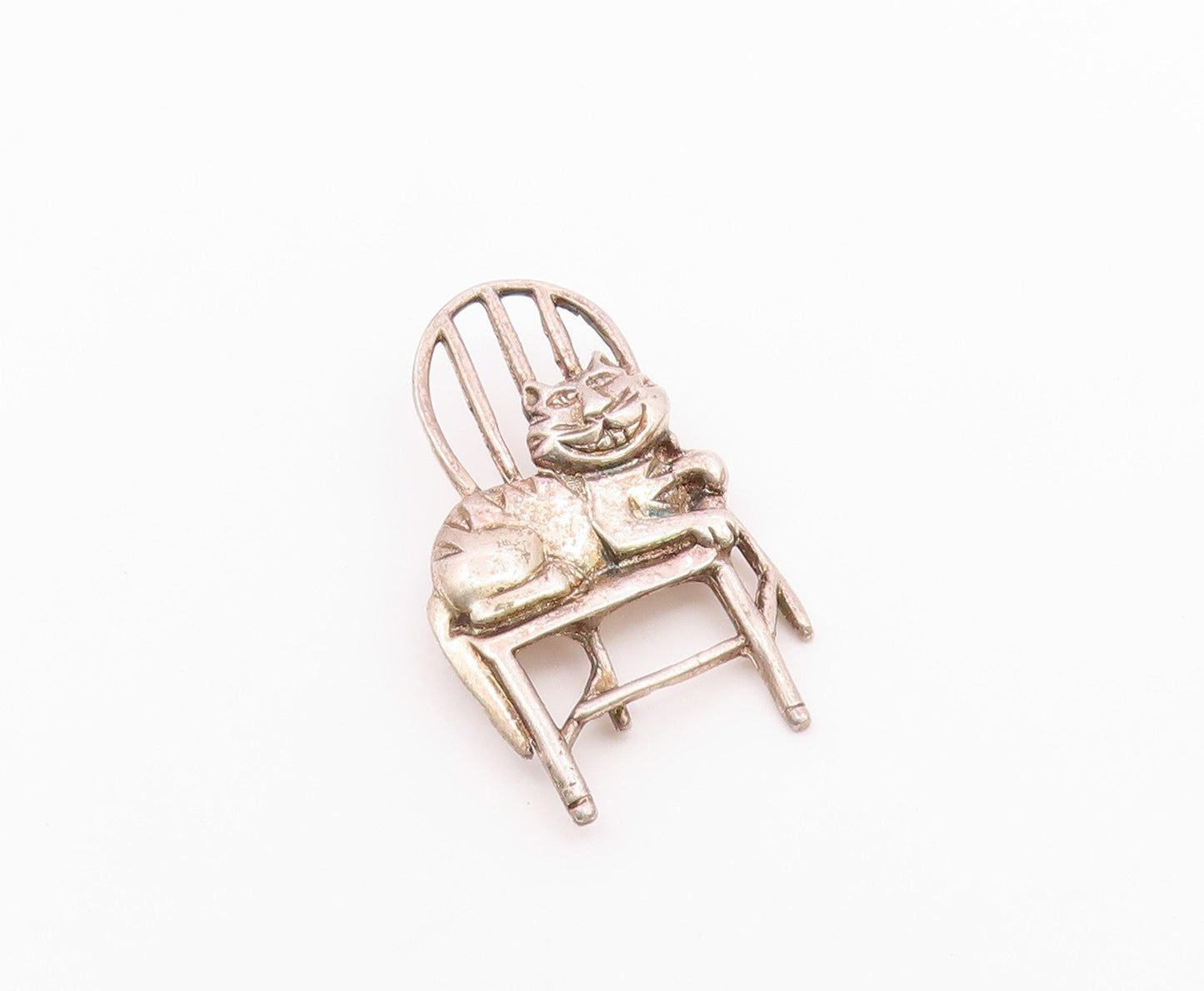 MEXICO 925 Sterling Silver  Vintage Smiling Cat In Chair Brooch Pin  BP9131