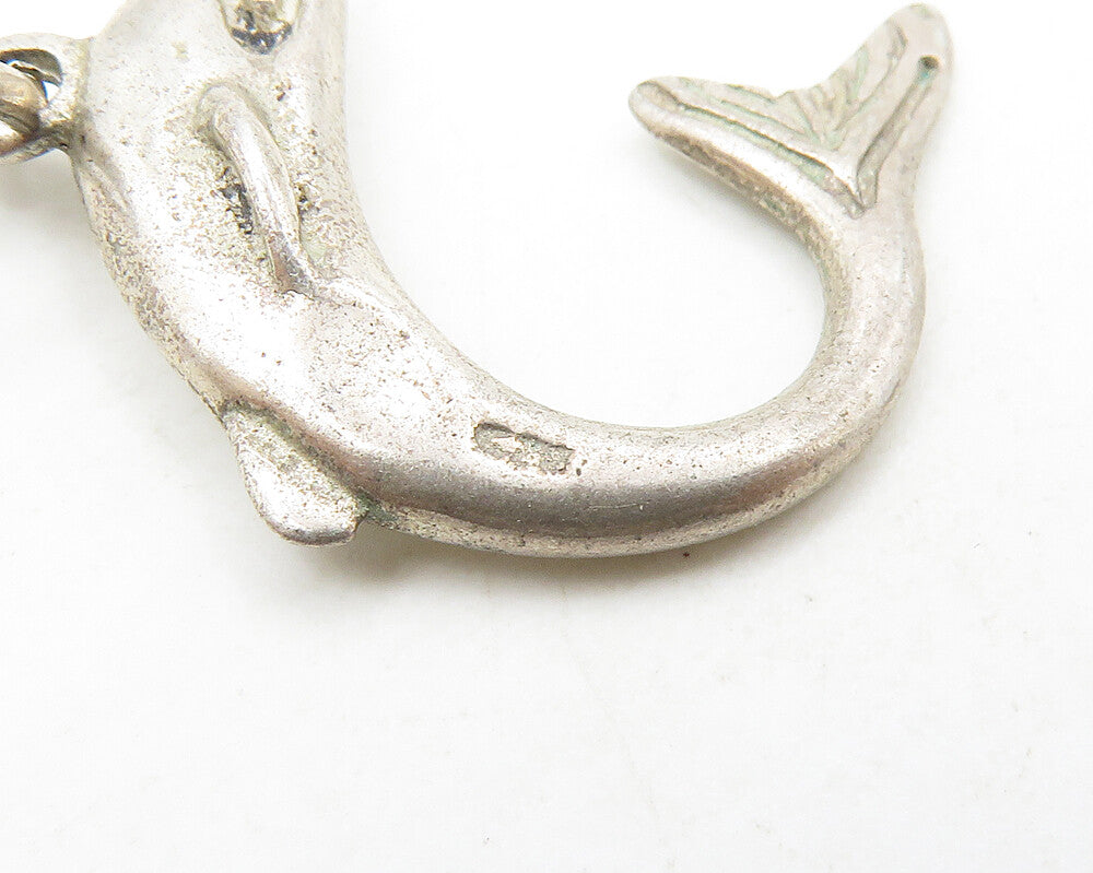 925 Sterling Silver  Vintage Dark Tone Leaping Dolphin Motif Pendant  PT14250