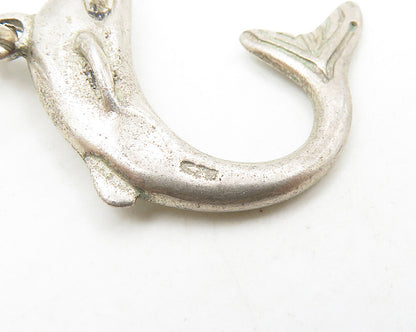 925 Sterling Silver  Vintage Dark Tone Leaping Dolphin Motif Pendant  PT14250