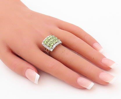 925 Sterling Silver Vintage Ring Square Framed Round Peridot Inlay Sz 7 RG29999