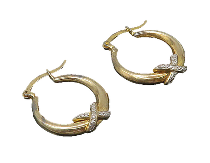 925 Silver   Vintage Shiny Genuine Diamond Gold Plated Hoop Earrings  EG10983
