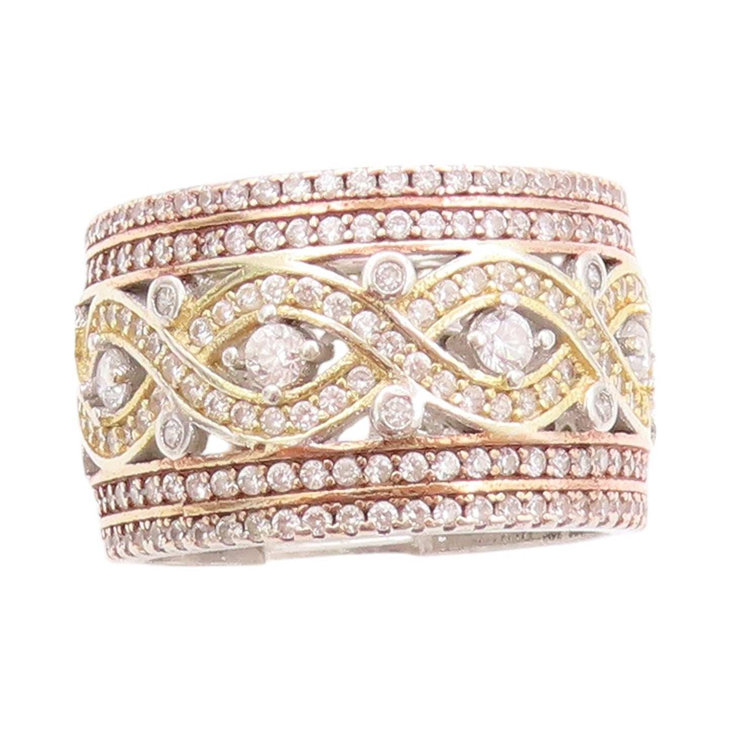 925 Sterling Silver Vintage Ring 2 Tone Gold Plated CZ Inlay  Sz 6.5  RG32923