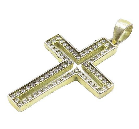 925 Sterling Silver  Vintage Topaz Religious Cross Petite Pendant  PT14889