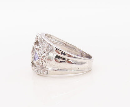 925 Sterling Silver Vintage Ring Carved Blue & White Topaz Inlay  Sz 7 RG30604