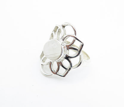 925 Sterling Silver Moonstone Open Floral Design Cocktail Ring Sz 7 RG8058