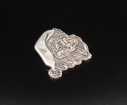925 Sterling Silver  Vintage Modernist Carved Santa Claus Head Pendant PT21881
