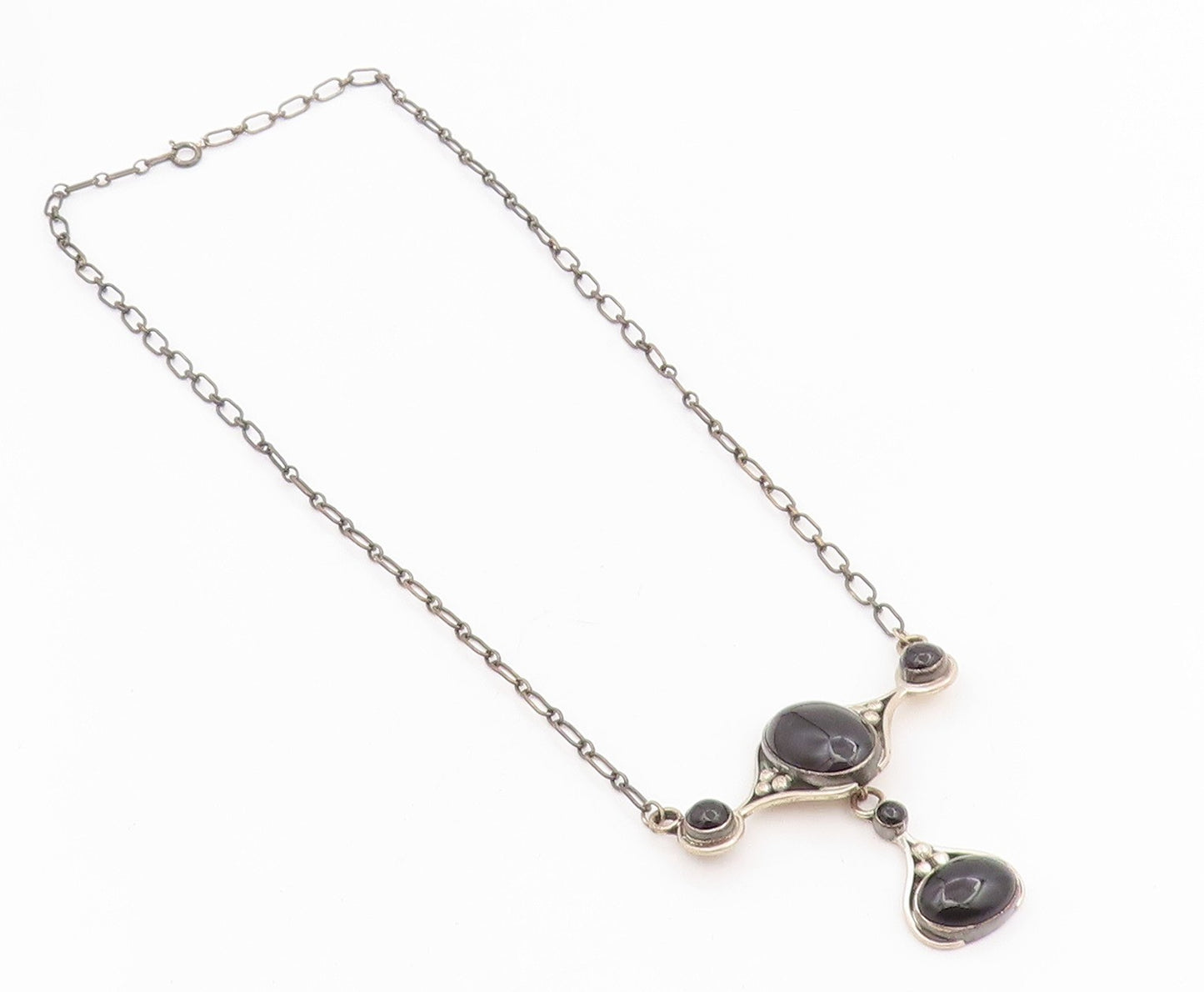 925 Sterling Silver Vintage Necklace DTR JAY KING Cabochon Onyx Chain  NE4751