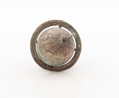 925 Sterling Silver Vintage Paper Weight Dark Tone Cutout Globe   TR3842