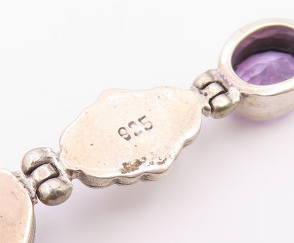 925 Sterling Silver  Vintage Brown Jasper & Amethyst Chain Bracelet  BT3896