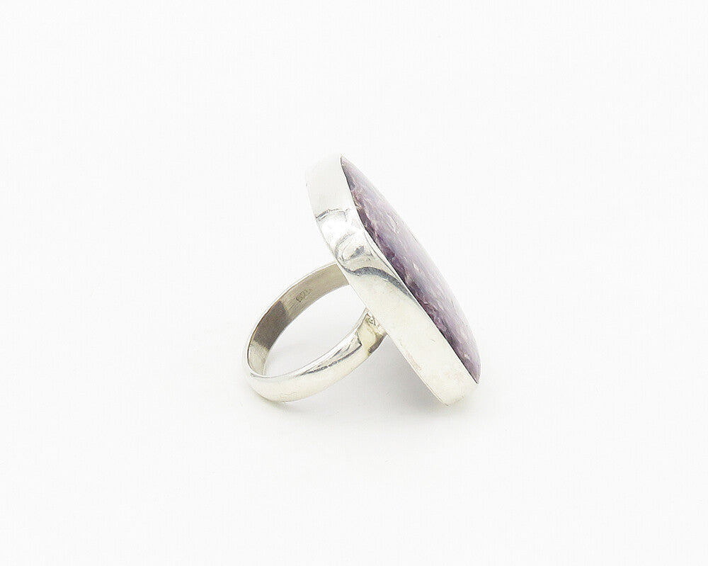 925 Sterling Silver  Charoite Shiny Square Cocktail Ring Sz 9  RG17770