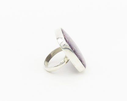 925 Sterling Silver  Charoite Shiny Square Cocktail Ring Sz 9  RG17770