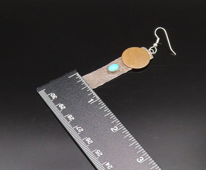 925 Silver  Vintage Round Disc & Hammered Flat Bar Turquoise Earrings  EG12230