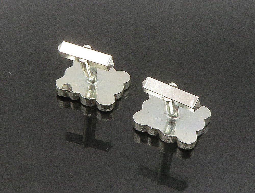 925 Sterling Silver  Vintage EUROPEAN Circle Pattern Square Cufflinks  TR3267