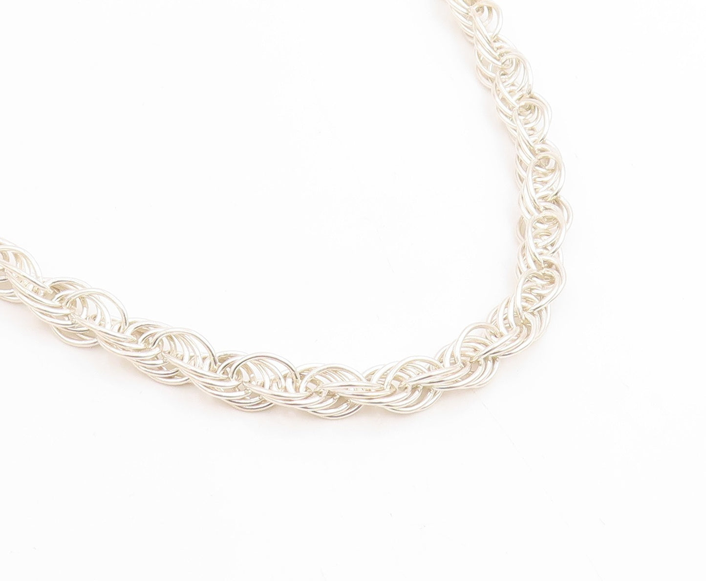 925 Sterling Silver Vintage Necklace Modernist Solid Twisted Rope Chain  NE4796