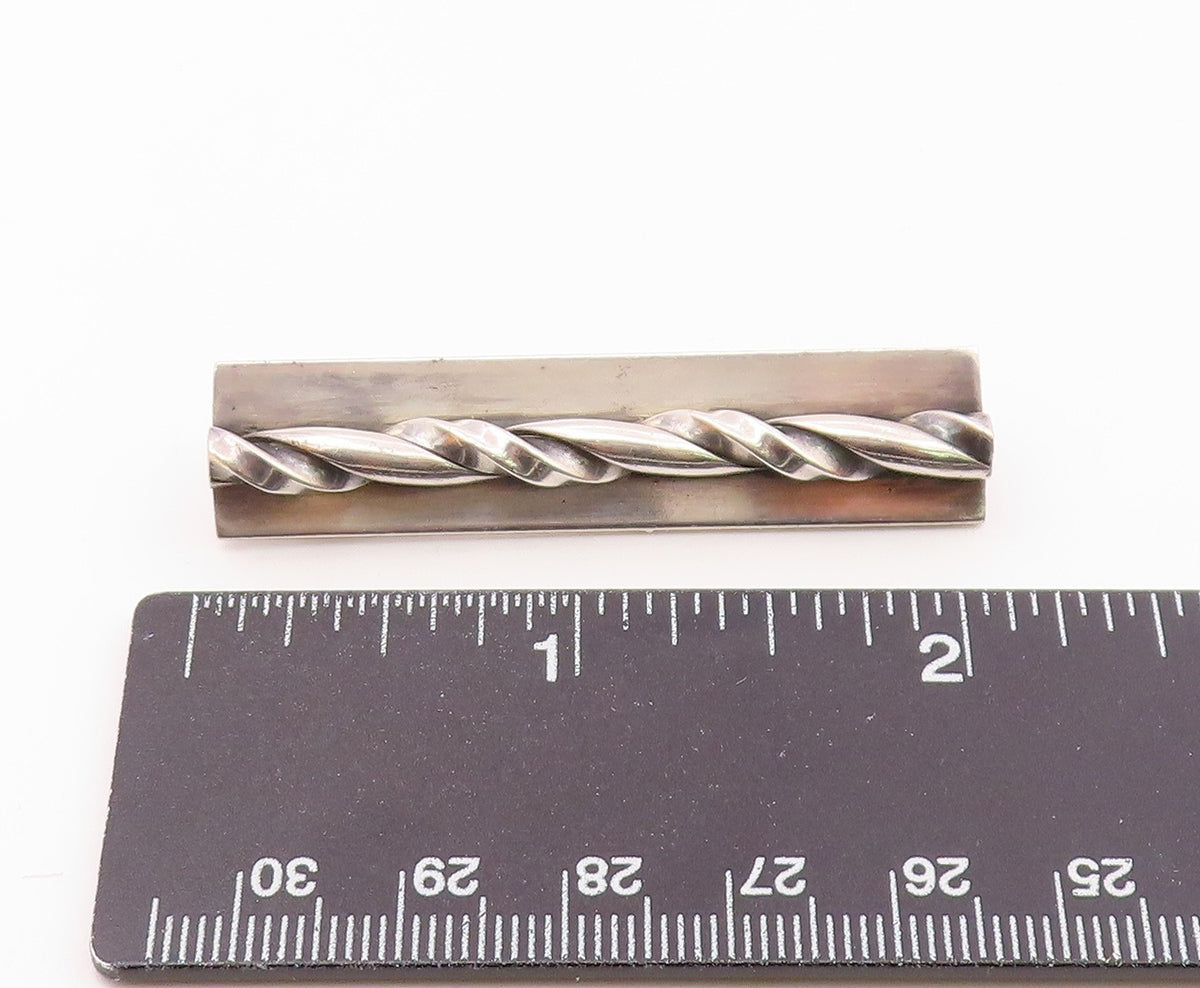 MHW 925 Sterling Silver  Vintage Shiny Twist Bar Square Brooch Pin  BP8343