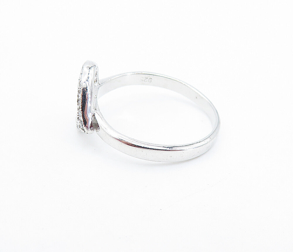925 Sterling Silver  Shiny Topaz Open Love Heart Buckle Band Ring Sz 8  RG6857