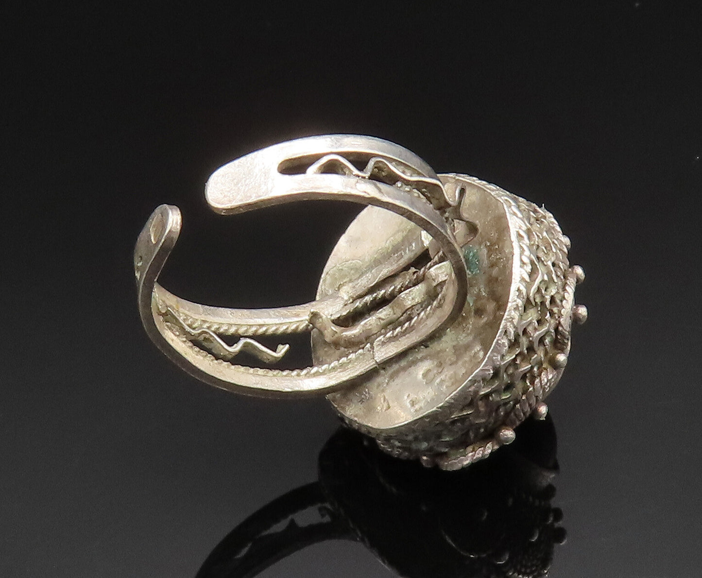 ISRAEL 925 Silver  Vintage Beaded Rope Spiral Tiger's Eye Ring Sz 9  RG24956