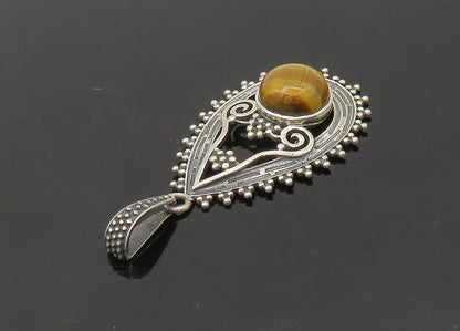 925 Sterling Silver  Vintage Cabochon Cut Tiger's Eye Swirl Pendant  PT17168