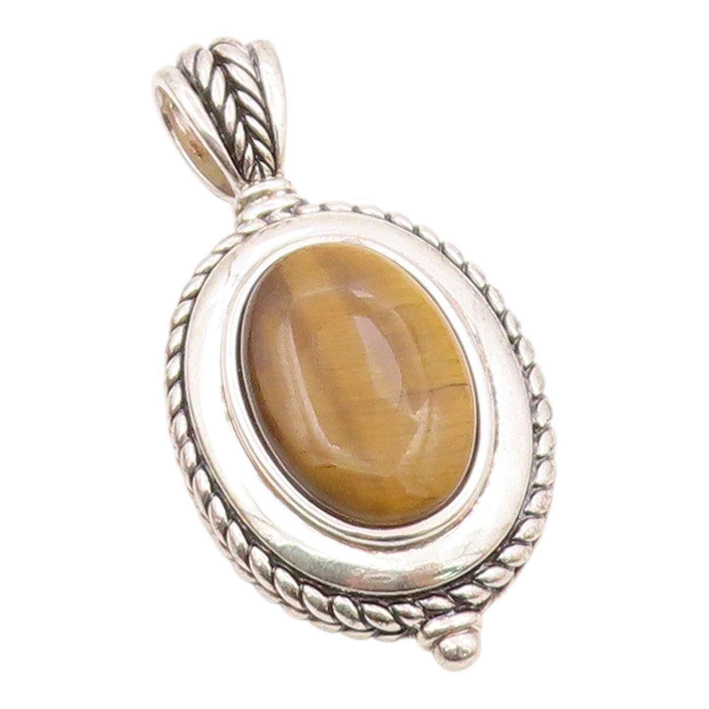 925 Sterling Silver  Vintage Cabochon Cut Tiger's Eye Wheat Pendant  PT17549