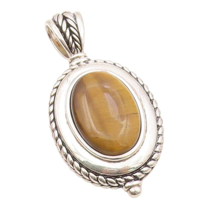 925 Sterling Silver  Vintage Cabochon Cut Tiger's Eye Wheat Pendant  PT17549
