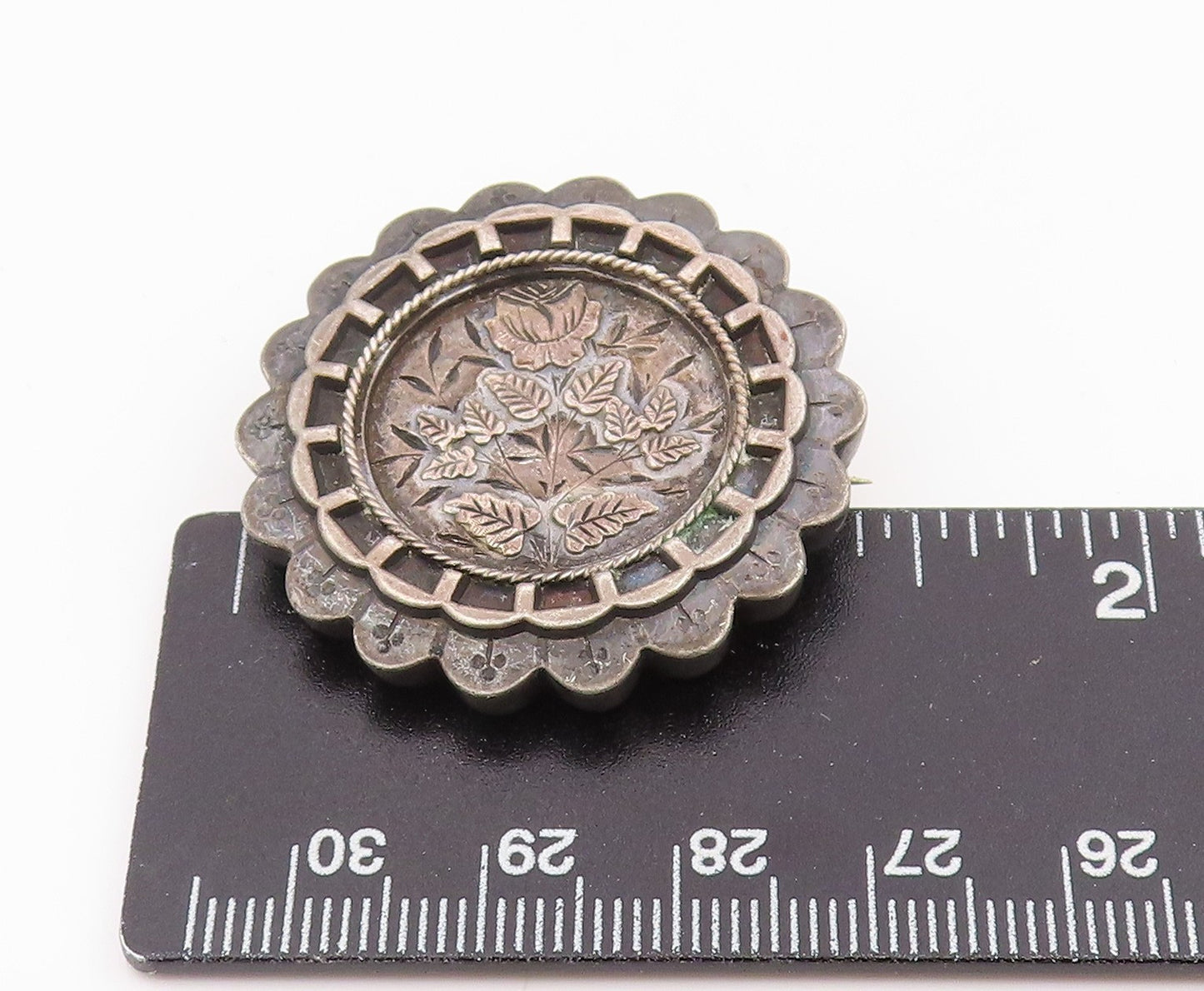 925 Sterling Silver Vintage Brooch Pin Antique Floral Blossom Concho  BP12366