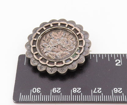 925 Sterling Silver Vintage Brooch Pin Antique Floral Blossom Concho  BP12366