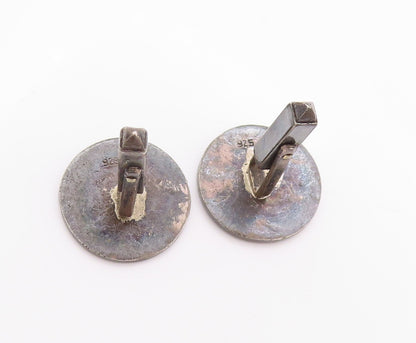 925 Sterling Silver Vintage Cuff Links Dark Tone Flue De Lis Carved  TR3940