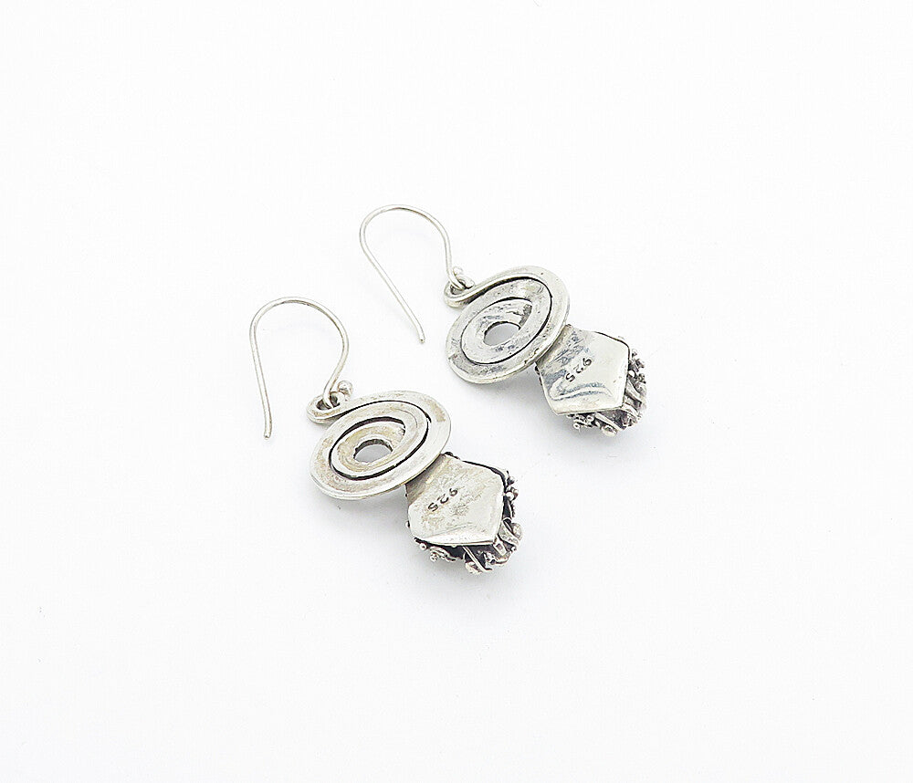 925 Sterling Silver  Vintage Blue Topaz Snake Motif Dangle Earrings  EG3559
