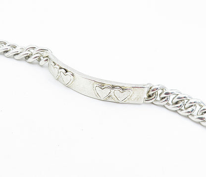 MEXICO 925 Sterling Silver  Vintage Love Heart Bar Curb Chain Bracelet  BT2734