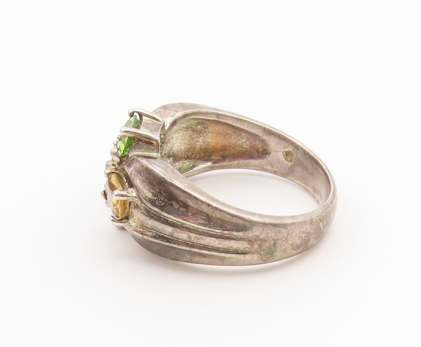 925 Sterling Silver Vintage Ring Multi Gemstone Cluster Band  Sz 9  RG36822