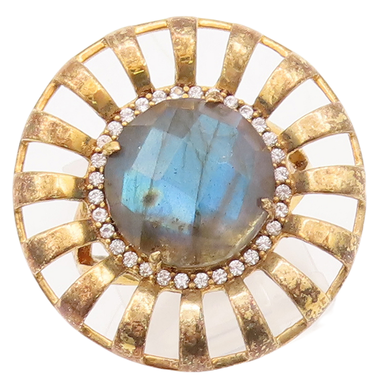 925 Sterling Silver Vintage Ring Gold Plated Alexandrite CZ Flower Sz 7 RG29574