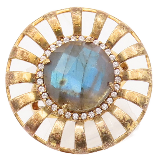 925 Sterling Silver Vintage Ring Gold Plated Alexandrite CZ Flower Sz 7 RG29574