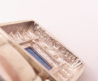 925 Sterling Silver  Vintage Lapis Lazuli Square Pattern Pendant  PT19185