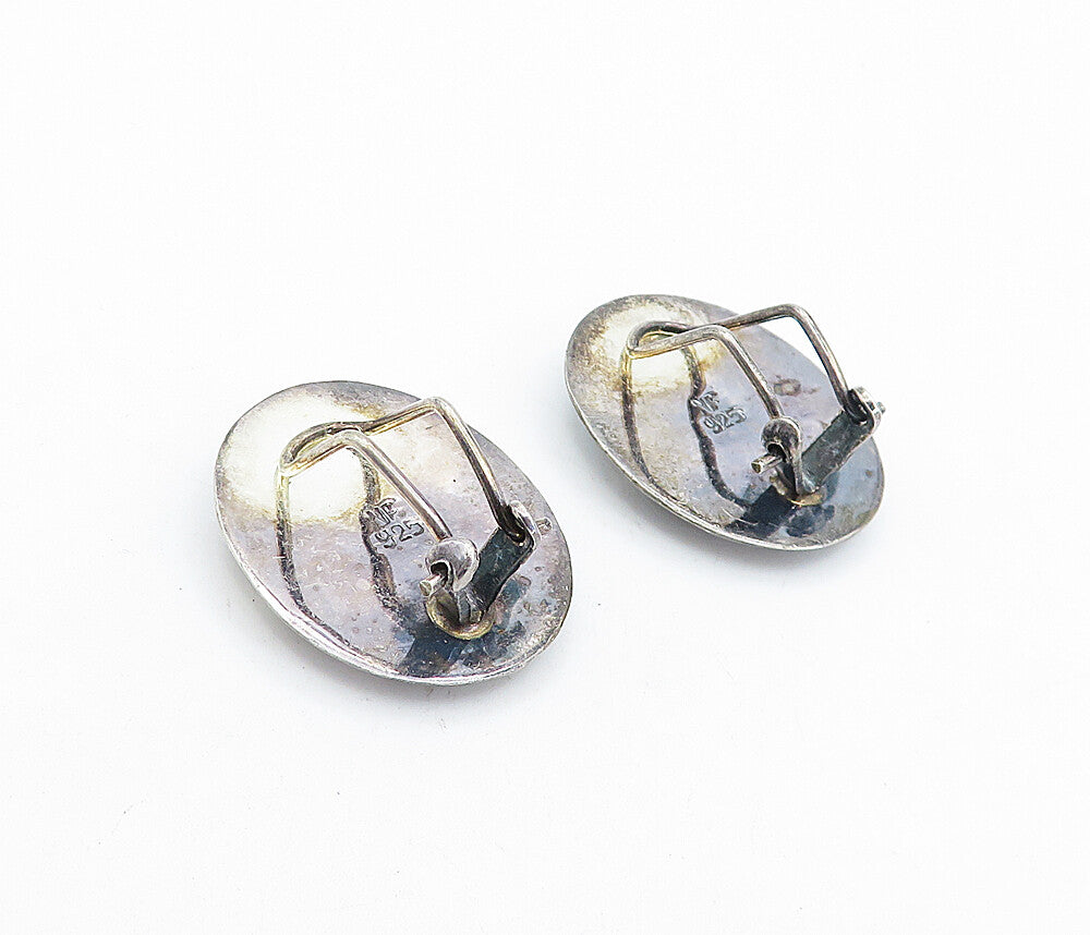 925 Sterling Silver  Vintage Shiny Dark Tone Dented Non Pierce Earrings EG2402