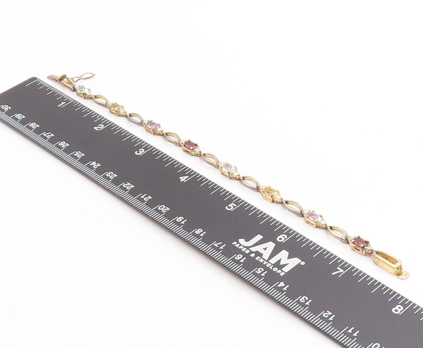 925 Sterling Silver Vintage Bracelet Gold Plated Multi Gemstone Link  BT11733