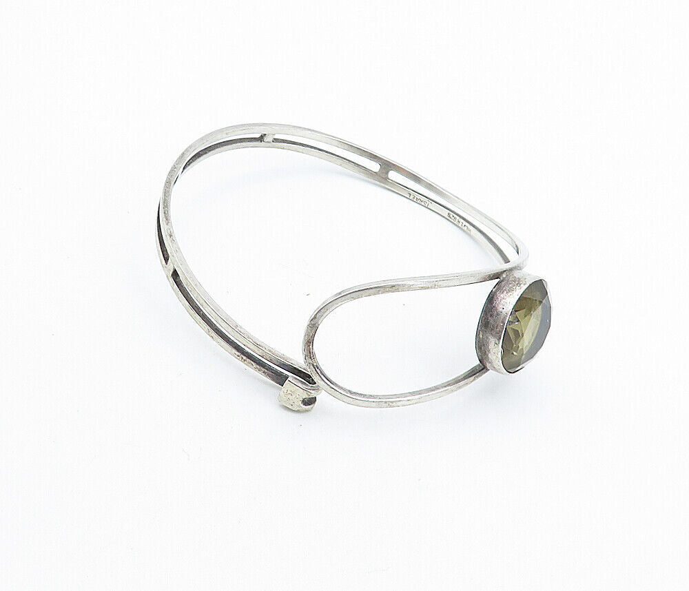 ISRAEL 925 Sterling Silver  Vintage Faceted Topaz Hook Bangle Bracelet  BT2694