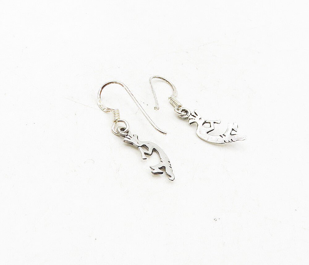 925 Sterling Silver  Vintage Shiny Petite Kokopelli Dancer Earrings  EG4886