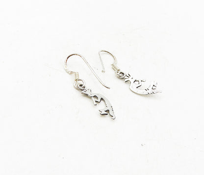 925 Sterling Silver  Vintage Shiny Petite Kokopelli Dancer Earrings  EG4886