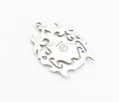 MEXICO 925 Sterling Silver  Vintage Inlaid Black Onyx Swirl Pendant  PT4470