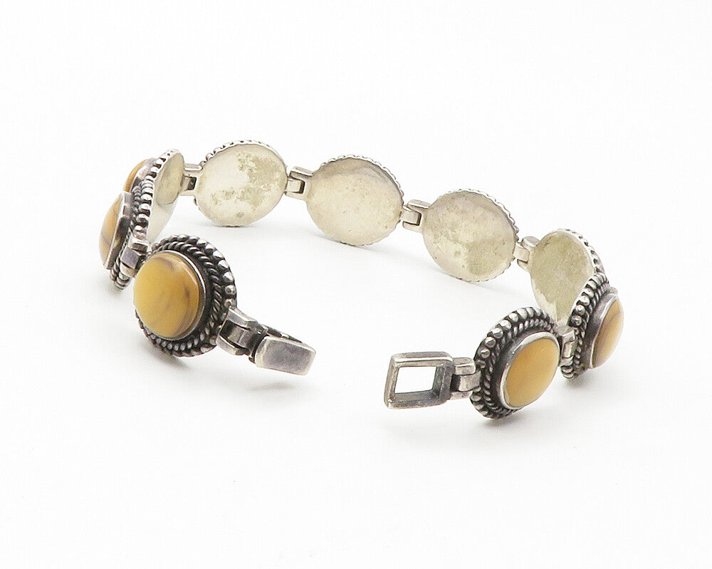 925 Sterling Silver  Vintage Jasper Round Hinge Link Chain Bracelet  BT5542